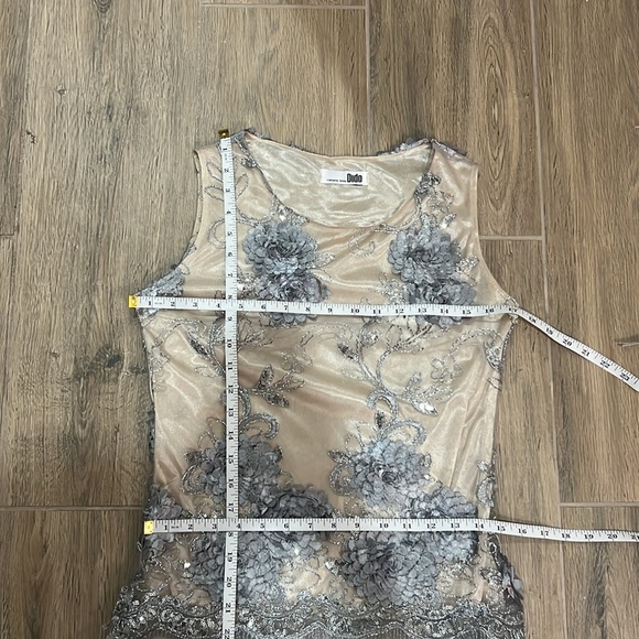 Embroidered Dress Mini Gown Beige Silver Tulle Formal Dance Homecoming Hoco - Picture 11 of 12